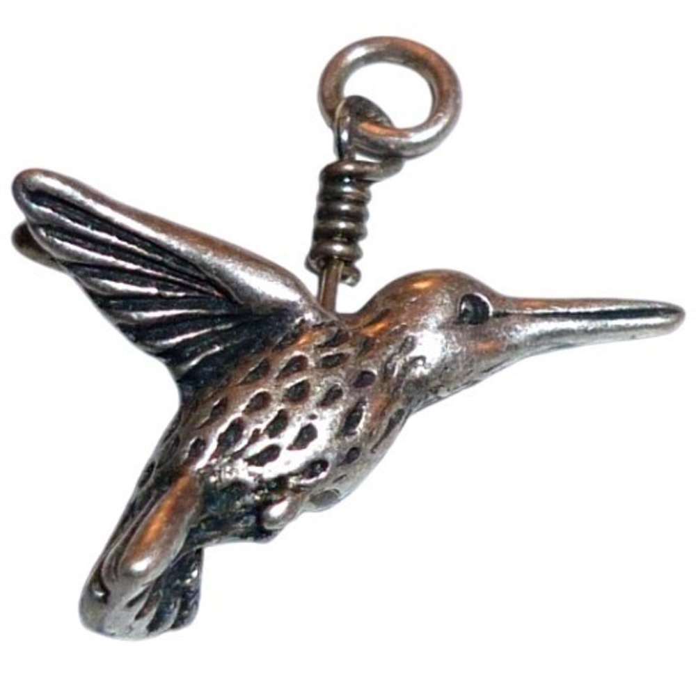 Vintage Sterling Silver Hummingbird Charm Pendant Textured Bird Jewelry